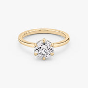 Round Cut - Plain Band - 6 Prong Classic Ring - 14 K Gold
